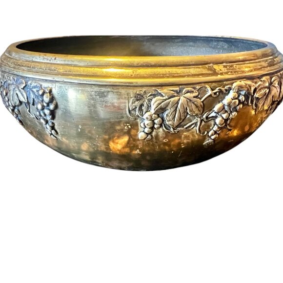 Brass Decorative Bowl With Grape & Leaf Relief Design - Picture 1 of 10